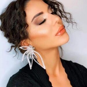 Elegant Silver Crystal Leaf Earrings